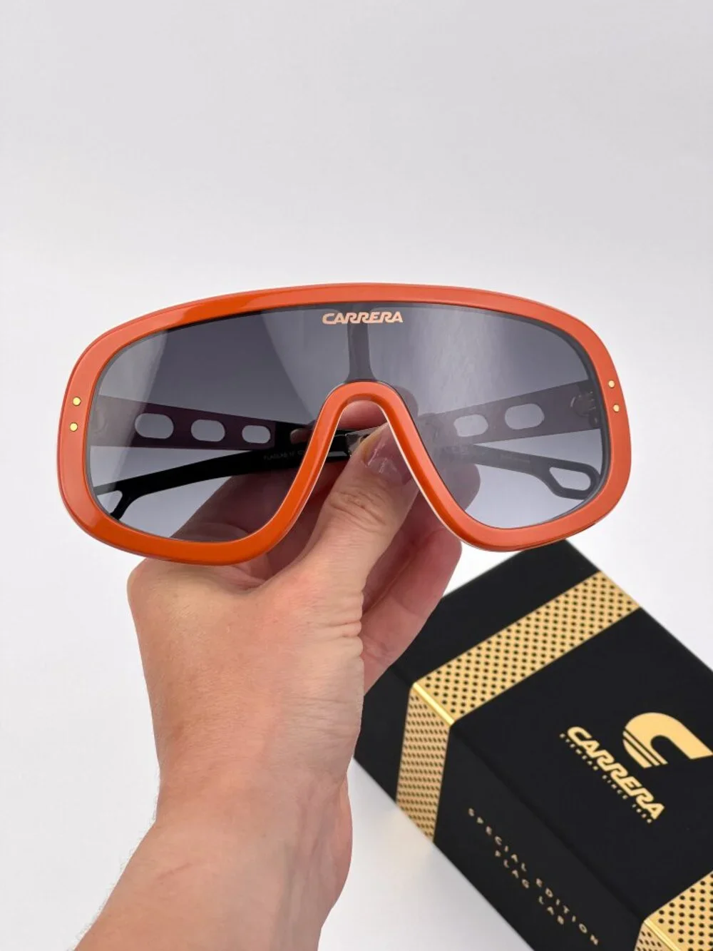 Carrera FLAGLAB 17 0C3E 9O Sunglasses – Orange & Gold Oversized Shield Frame
